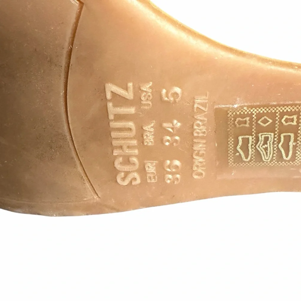 SCHUTZ Pink Orange Patent Leather Wedge Platform Espadrille‎ Sandals Womens 5